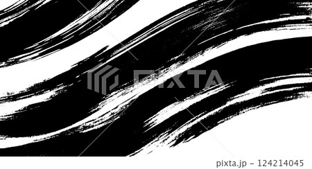 Abstract black and white brush strokes creating a dynamic pattern on a white background. 124214045