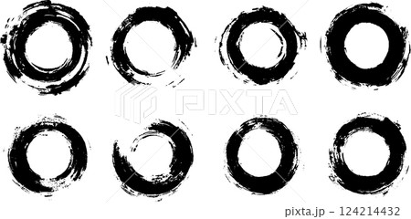 A collection of ten circular brush stroke designs in black and white, varying in thickness and style. Suitable for artistic or graphic design purposes. A collection of ten circular brush stroke designs in black and white, varying in thickness and style. Suitable for artistic or graphic design purposes. 124214432