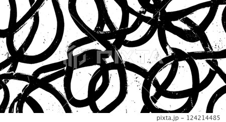 An abstract black and white pattern featuring chaotic, overlapping loops and lines, creating a sense of movement and complexity. An abstract black and white pattern featuring chaotic, overlapping loops and lines, creating a sense of movement and complexity. 124214485