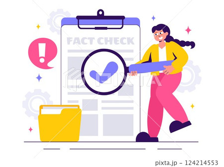 Fact or Myths Check News Vector Illustration Featuring Myths vs. Facts for Thorough Verification and Evidence Comparison in a Flat Style Background 124214553