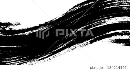 A dynamic black brush stroke on a white background, creating a sense of movement and artistic flair. 124214593