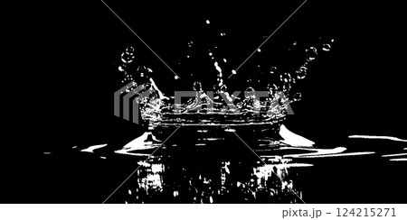 A striking crown-shaped splash erupts from the surface, sending droplets in all directions. A striking crown-shaped splash erupts from the surface, sending droplets in all directions. 124215271