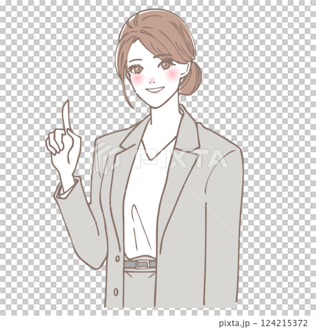 一個女人解釋同時指著她的手指 124215372