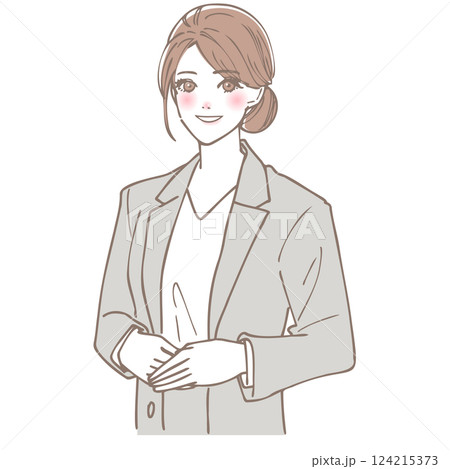 腕組みをして微笑むスーツを着た茶色い髪の女性 124215373