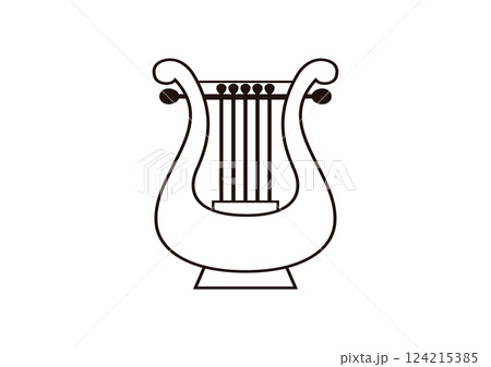 手持ち竪琴　線画 124215385