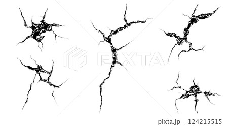 A mesmerizing collection of cracks sprawls across an ancient wall, showcasing an abstract dance of shadows and light. The setting captures the beauty of decay as twilight approaches. 124215515