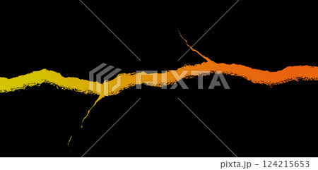 In a stunning display of nature's power, a crack of vibrant lava flows through the dark landscape, casting bright hues of orange and yellow while signifying geothermal activity beneath the surface. 124215653