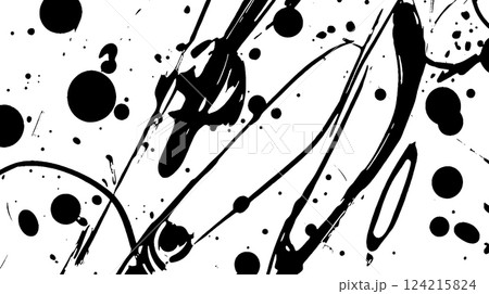 An abstract black and white design featuring various splatters and lines, creating a dynamic and energetic composition. An abstract black and white design featuring various splatters and lines, creating a dynamic and energetic composition. 124215824