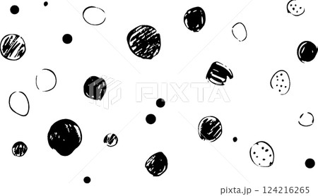 A seamless pattern of various hand-drawn black circles and dots on a white background, creating a playful and artistic design. A seamless pattern of various hand-drawn black circles and dots on a white background, creating a playful and artistic design. 124216265