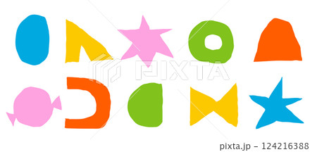 Set of childish trendy cutout shape. Organic elements collection. Pack of hand drawn stickers icons. Elements of doodle. 124216388