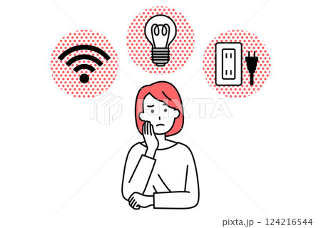 電気のトラブルで悩む若い女性 124216544