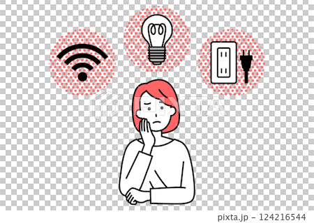 電気のトラブルで悩む若い女性 124216544