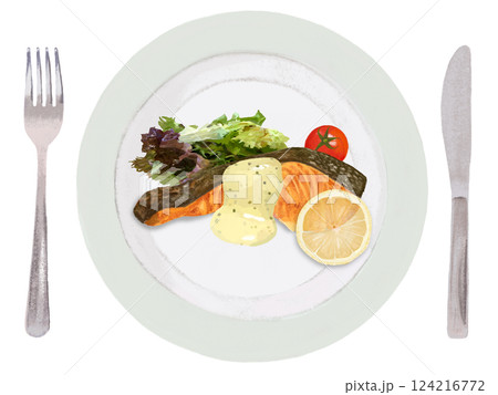 サーモンのムニエル（ナイフフォーク付き） 124216772