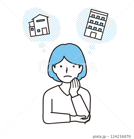 マンションと一戸建てと悩む女性 124216870