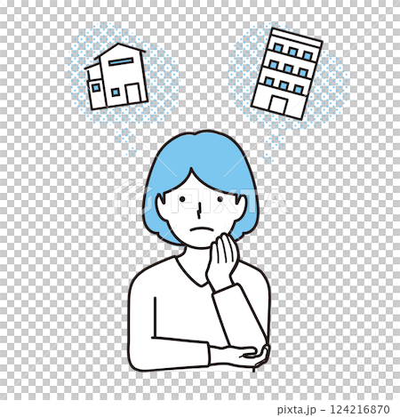 マンションと一戸建てと悩む女性 124216870