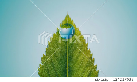 Water Droplet on Green Leaf for Nature Conservation, Environmental Health and Sustainability Concept 124217033