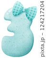 Watercolor cute number 3 with ribbon clip art, number hand drawn for kids 124217204