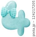 Watercolor cute number 4 with ribbon clip art, number hand drawn for kids 124217205