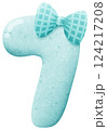 Watercolor cute number 7 with ribbon clip art, number hand drawn for kids 124217208