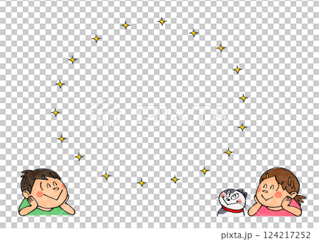 Child and cat looking up Copy space (sparkle) 124217252