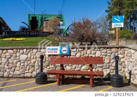 Jasper, Alberta, Canada - May 21 2021 : Jasper SkyTram Station bus stop. 124217425