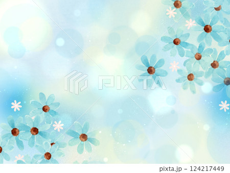 青い花のメルヘン、幻想的なきらきら光るシンプルグラデーション背景壁紙イラストテクスチャ【青、水色】 124217449