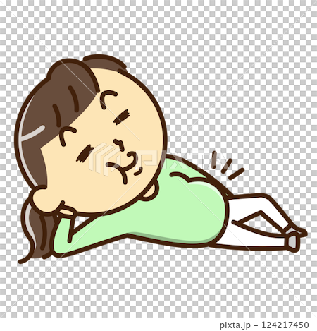 Woman lying down with a full belly Woman lying down with a full belly 124217450