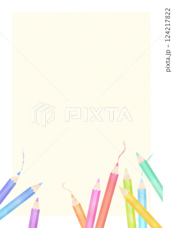 水彩タッチのカラフルな色鉛筆フレーム 水彩タッチのカラフルな色鉛筆フレーム 124217822