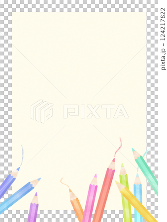水彩タッチのカラフルな色鉛筆フレーム 水彩タッチのカラフルな色鉛筆フレーム 124217822