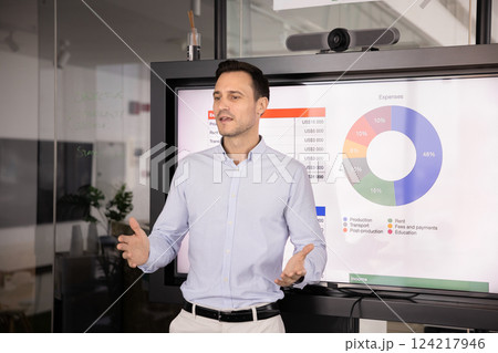 Business product manager presenting department work results 124217946