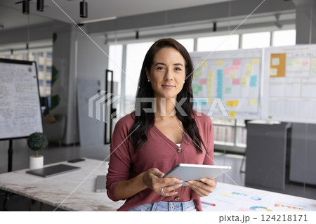 Positive confident Latin businesswoman posing for business portrait 124218171