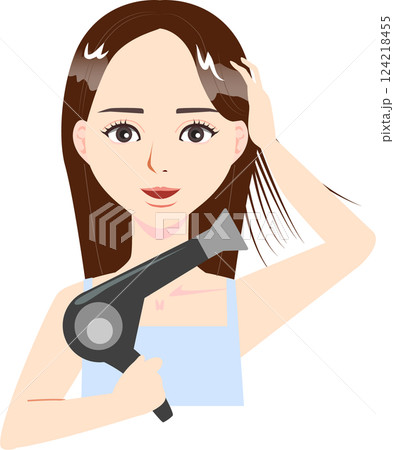ドライヤーで髪を乾かす女性 124218455