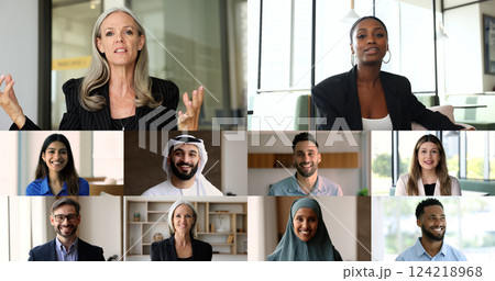Videos collage, businesspeople take part in teleconference using video call 124218968