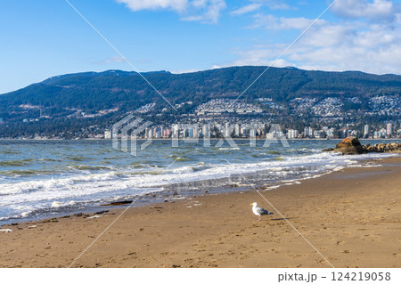 Third Beach, Stanley Park Seawall. West Vancouver cityscape in the background. British Columbia, Canada. 124219058