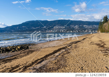 Third Beach, Stanley Park Seawall. West Vancouver cityscape in the background. British Columbia, Canada. 124219059