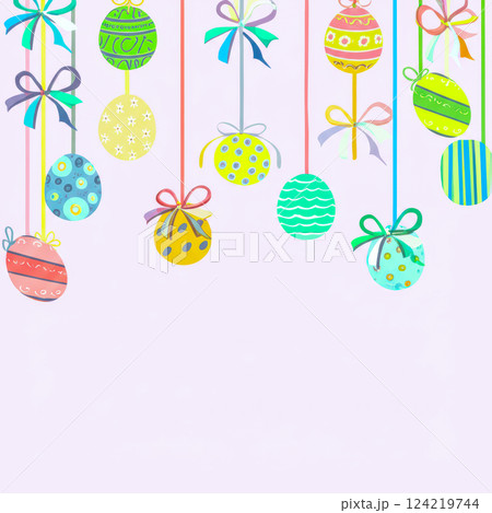 Whimsical Paper Cut Out Easter Eggs Display Handmade Light Purple Background, Cheerful Pastel Colors Festive Paper Bows, Delightful Spring Celebration Of Colorful Eggs 124219744