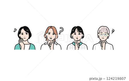 悩むミドル女性4人のシンプルなベクターイラストセット 124219807