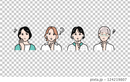 悩むミドル女性4人のシンプルなベクターイラストセット 124219807