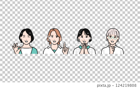 A simple vector illustration set of four middle-aged women smiling and happy A simple vector illustration set of four middle-aged women smiling and happy 124219808