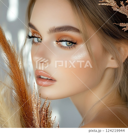 西洋人トレンドヘアメイクスタイルの力強くて魅力的な美人女性を生成AIで表現(スクエア写真) 西洋人トレンドヘアメイクスタイルの力強くて魅力的な美人女性を生成AIで表現(スクエア写真) 124219944