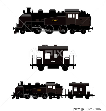 SL C11 207号機と車掌車の横向きベクターイラスト1 SL C11 207号機と車掌車の横向きベクターイラスト1 124220078