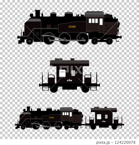 SL C11 207号機と車掌車の横向きベクターイラスト1 SL C11 207号機と車掌車の横向きベクターイラスト1 124220078