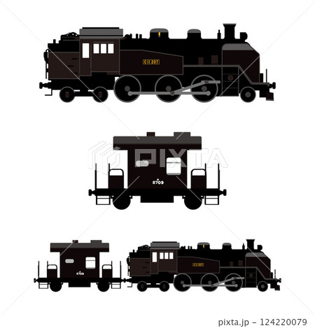 SL C11 207号機と車掌車の横向きベクターイラスト2 124220079