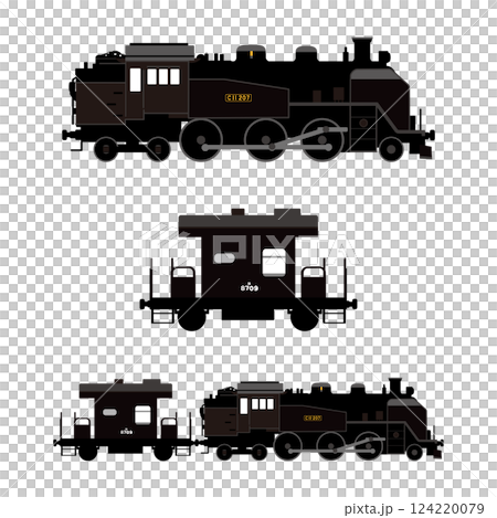 SL C11 207号機と車掌車の横向きベクターイラスト2 124220079