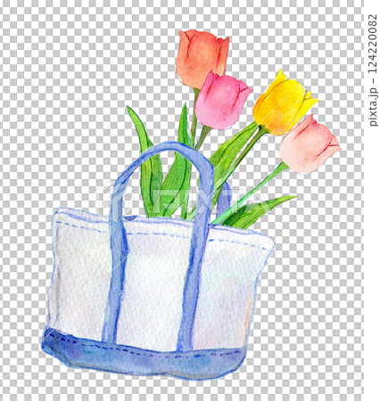 Watercolor illustration: Tote bag and tulips 124220082