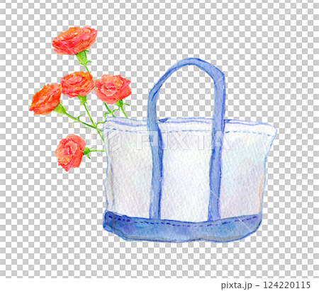 水彩插圖:手提袋與康乃馨 水彩插圖:手提袋與康乃馨 124220115