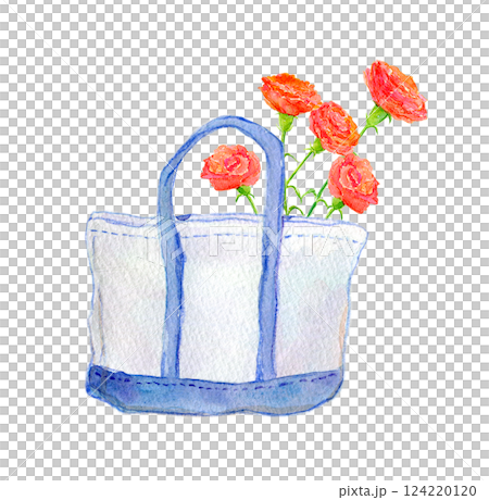 Watercolor illustration: Tote bag and carnations 124220120
