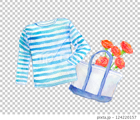 水彩イラスト ボーダーシャツとカーネーション 水彩イラスト ボーダーシャツとカーネーション 124220157