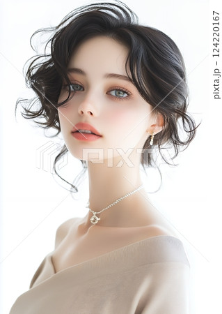 日本人ヘアメイクスタイルの美肌美人女性像を生成AIで表現(縦写真) 日本人ヘアメイクスタイルの美肌美人女性像を生成AIで表現(縦写真) 124220167