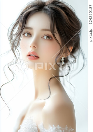 日本人ヘアメイクスタイルの美肌美人女性像を生成AIで表現（縦写真） 124220187